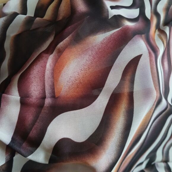 Shein Bodysuit Marble Mesh Long Sleeve Large Brown Cream Abstract Mock Neck Chic - Picture 5 of 8